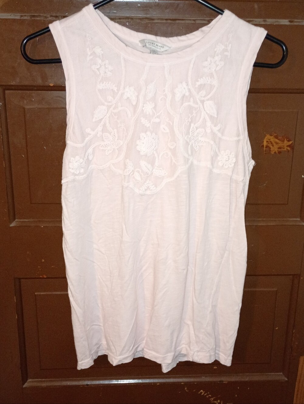 GUC Lucky Brand Light Pink Sheer Sleeveless Embroidered Top S